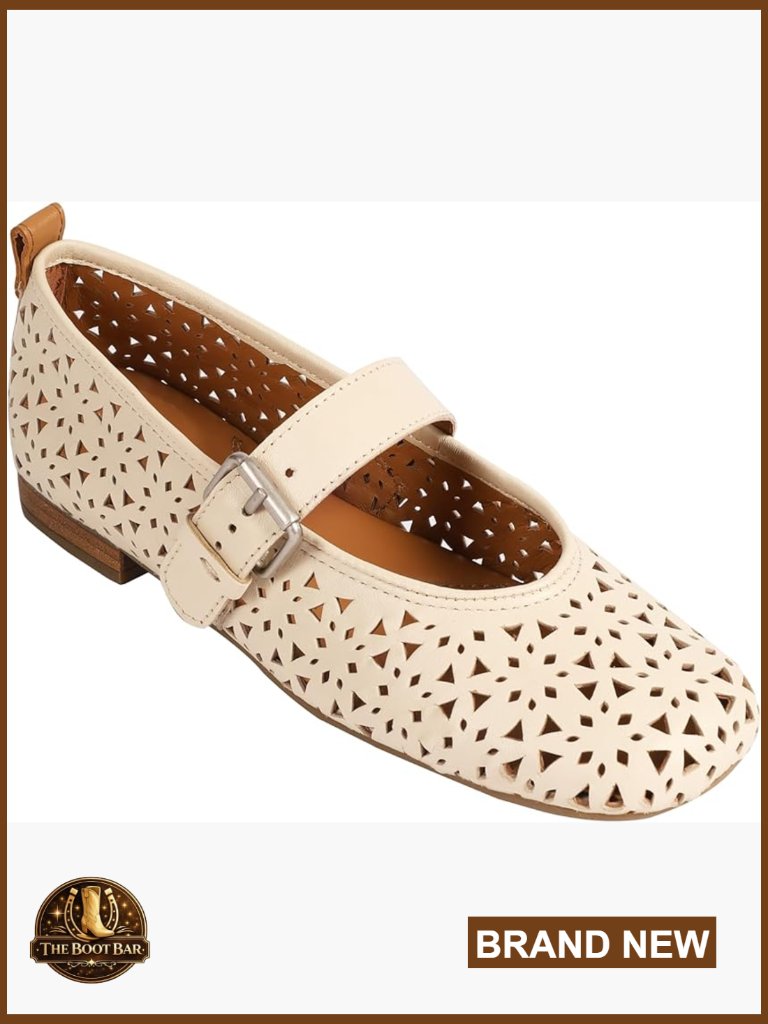 Genuine Leather Flats With Arch Support, Buckle Strap, Square Toe